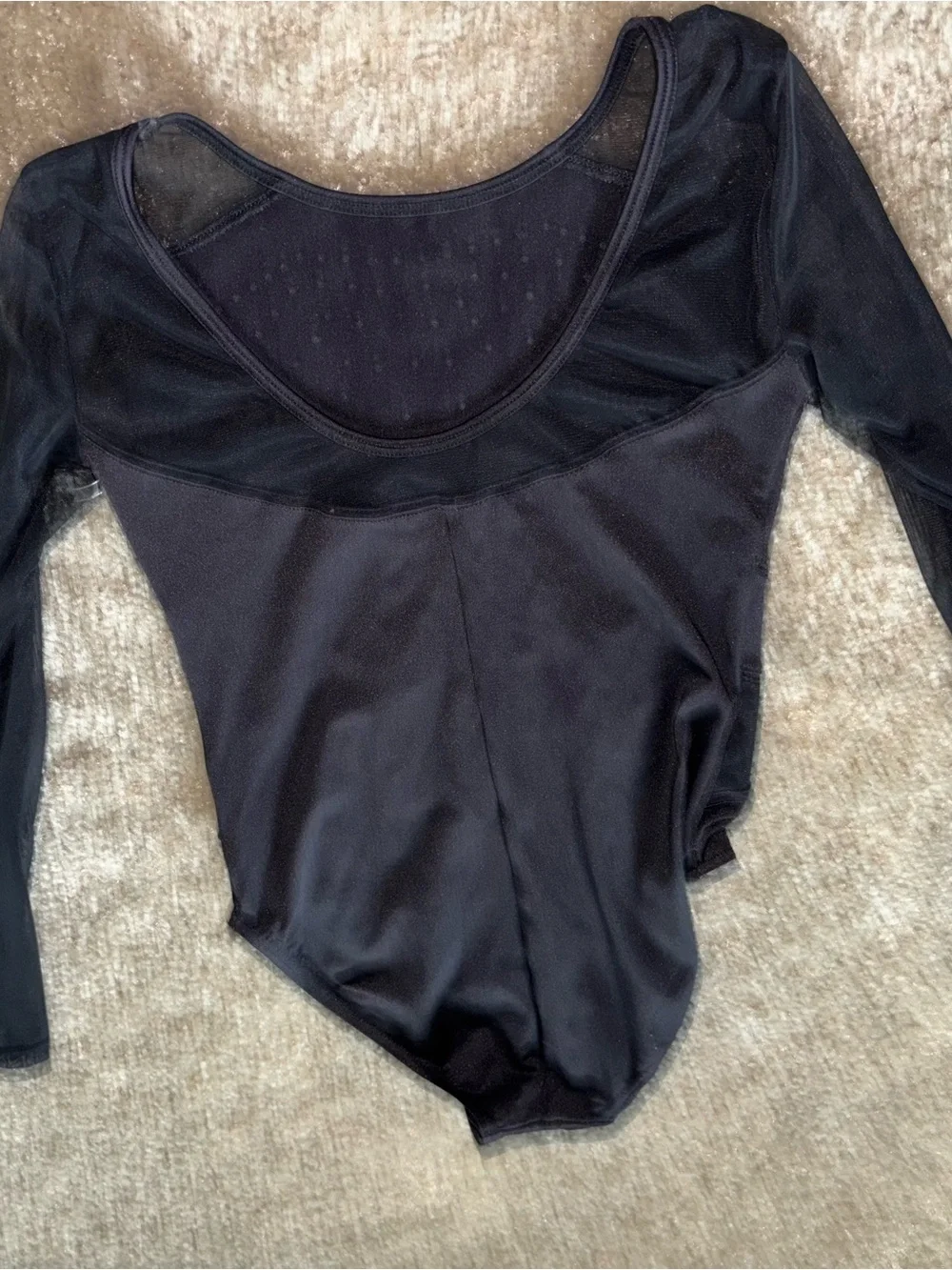 Black Long-Sleeve Kids One-Piece Leotard with Rhinestone Detail